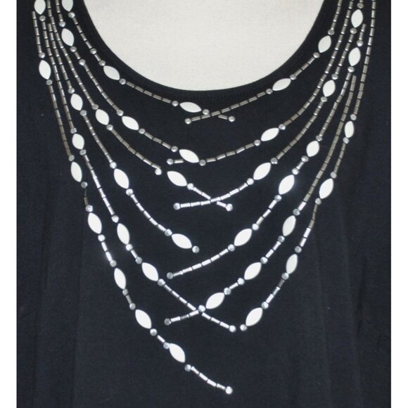 Bob Mackie Wearable Black Short Sleeve Blouse Top Size 2X Silver Necklace Design - Picture 3 of 8